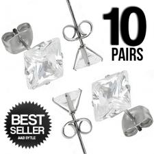 Wholesale 10 Stainless Steel Square CZ Ear Stud