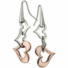 Gorgeous Stainless Steel Heart Shaped Dangle Earrings With Rose Gold PVD Heart