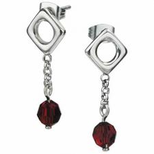 Gorgeous Stainless Steel Earrings With Dangling Garnet Stone -- Certain Lady Collection