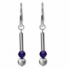 Stainless Steel Earrings With Violet Bead