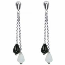 Stainless Steel Earrings With Black And Opalescent Glass Beads