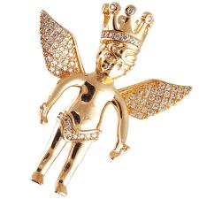 Gold Color Micro Pave Angel w/ Wings Pendant
