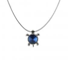 Jeweled Turtle Pendant with Sapphire Colored Stone in the Center and Fashion Snake Link Necklace