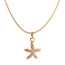 Rosegold Tone Fashion Necklace With Crystal AB Encrusted Starfish Pendant