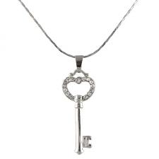 Fashion Necklace with Jeweled Heart Shaped Key Pendant