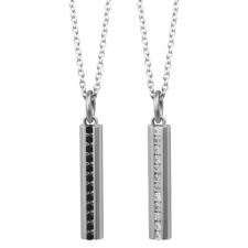 Stainless Steel Pendant With Vertically Jeweled Center