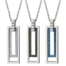 Sandblast Textured Stainless Steel Pendant With Outer Steel Frame And CZ Stones