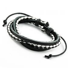 Adjustable Leather Bracelet with Black and White Wavy Conjoined Straps