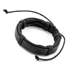 Adjustable Leather Bracelet with Black on Black Wrapped Straps