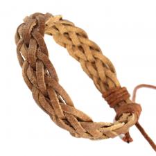 Light Brown Braided Leather Bracelet with Adjustable Drawstring