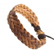Brown Braided Leather Bracelet with Adjustable Drawstring