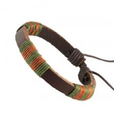 Green, orange and Brown Braided Leather Bracelet