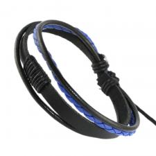 Black & Blue Adjustable Multi-strap Leather Bracelet 