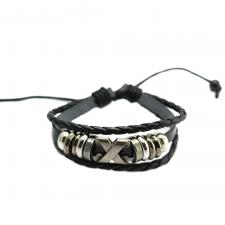 Black Braided Leather Bracelet with beads