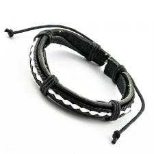 Adjustable Leather Bracelet with Black And White Wrapped Straps
