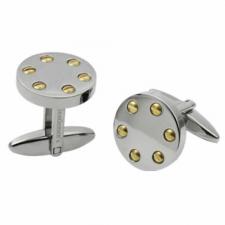 Very Nice Stainless Steel Circular Cufflinks With Gold PVD Faux Screws