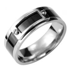 Stainless Steel Ring With Black PVD Buckle Design