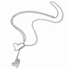 Very Cute Stainless Steel Necklace With Jewel Encrusted  Heart And Smaller Stainless Steel Heart--Certain Lady Collection