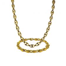 Stainless Steel Fancy Gold Oval Link Necklace / Bracelet Set