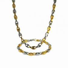Stainless Steel Fancy Oval Link Two Tone Necklace / Bracelet SET