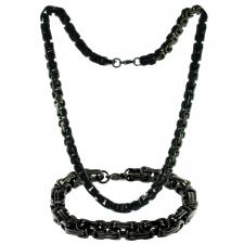 Black PVD Coated Byzantine Box Chain & Bracelet Set