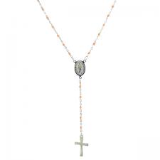 Stainless Steel thin Rosary Pink Necklace