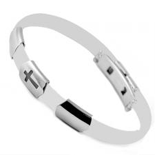 Stainless Steel And Rubber Bracelet With Cross