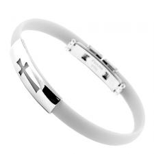 White Rubber And Stainless Steel Bracelet With Cross Cut Out Design