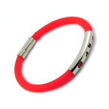 Red Rubber Bracelet With Stainless Steel Plate And Cut Out Hearts Design