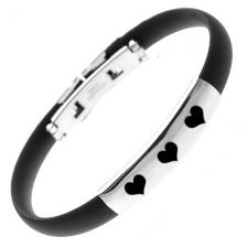 Stainless Steel And Rubber Bracelet with Hearts