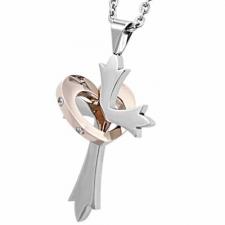 Stainless Steel Cross Pendant With Rose Gold PVD Heart