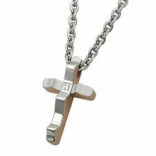 Stainless Steel Cross With Clear CZ Stone And Rose Gold PVD