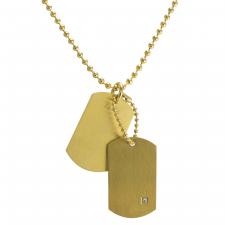 Stainless Steel Gold PVD with CZ Stone Double Dog Tag Necklace
