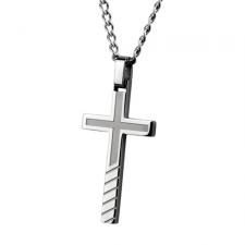 Neo-Classic Stainless Steel Cross Pendant With Etched Lines