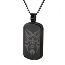 Stainless Steel Black PVD Pendant with Tribal Face Design