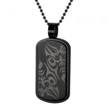 Stainless Steel Black PVD Pendant with Tribal Faces Design