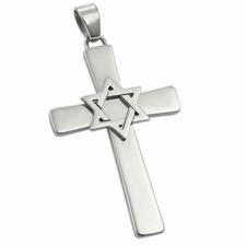 Stainless Steel Cross Pendant With Small Star Of David In The Center