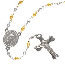 Two Toned Stainless Steel and Gold PVD Rosary Necklace