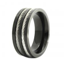 Stainless Steel Black PVD Ring with Two Stainless Steel Cables