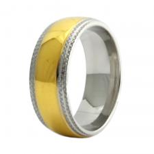 Stainless Steel Gold PVD Ring with Textured Edges