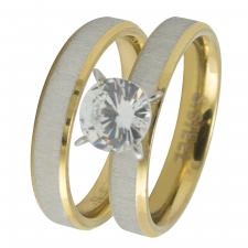 Stainless Steel Two Tone Design Wedding Bands with CZ Stone