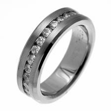 Stainless Steel Ring with CZ's inlet and flared edges