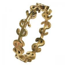 Stainless Steel Gold pvd Ring with Money Sign
