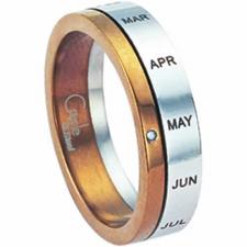 Stainless Steel Date Couple Ring w/PVD Gold