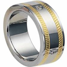 Stainless Steel Ring with 18K Gold Coating and Diamonds - Unisex