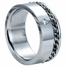 Jeweled Stainless Steel Ring With Chain 