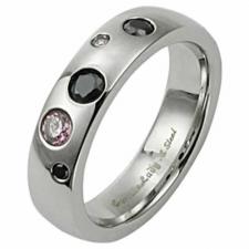 Beautiful Stainless Steel Ring With Different Sized Pink And Black Stones Encrusted Around The Top Of It--Certain Lady Collection