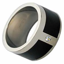 Stainless Steel Leather Jeweled Ring 