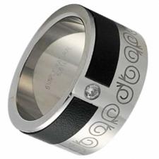 Stainless Steel Leather Jeweled Ring with design