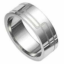 Stainless Steel Ring - Engraved Maze Design 